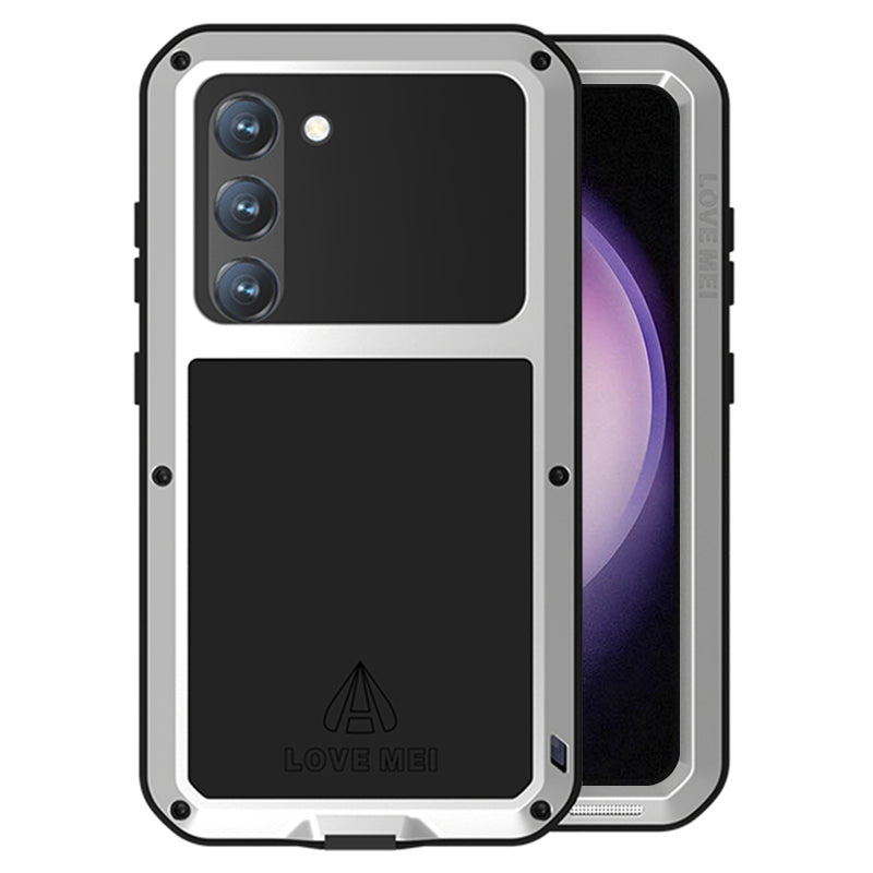 LOVE MEI For Samsung Galaxy S23 Shockproof Anti-drop Phone Case Silicone Metal Cover with Tempered Glass Film LOVE MEI For Samsung Galaxy S23 Shockproof Anti-drop Phone Case Silicone Metal Cover with Tempered Glass Film